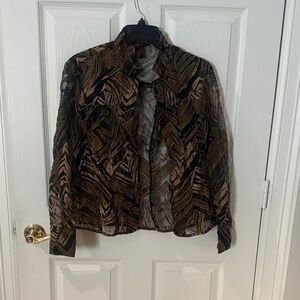 Multiples Sheer button down in Brown and Black small petite